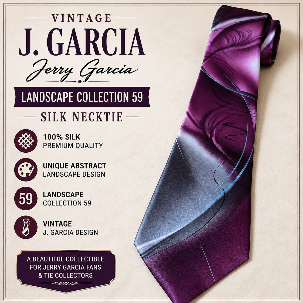 Vintage J. Garcia Jerry Garcia Landscape Collection 59 Purple Silk Necktie